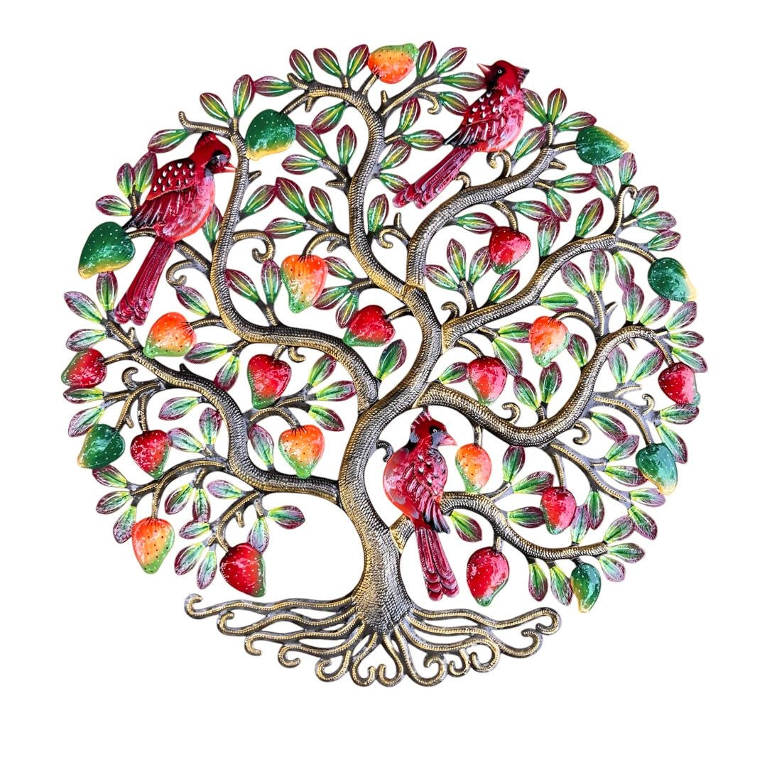 Cardinal Orchard" Tree of Life – Handcrafted Haitian Metal Wall Art