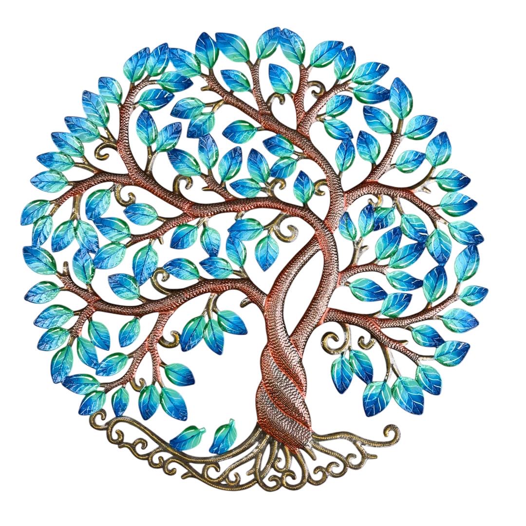 Twisted Trunk Sapphire" Tree of Life -Handcrafted Haitian Metal Wall Art