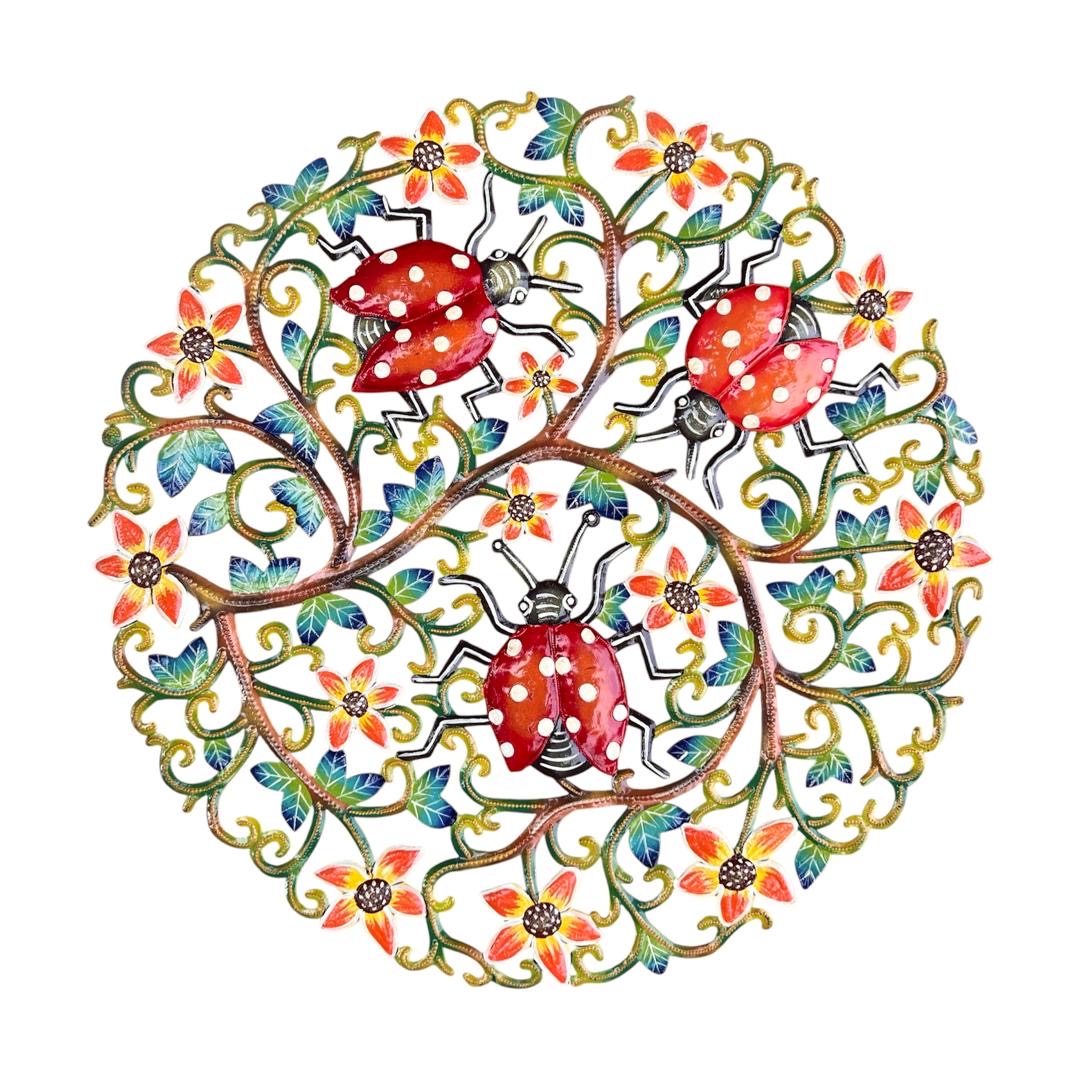 Ladybug Garden Sanctuary" Tree of Life – Handcrafted Haitian Metal Wall Art