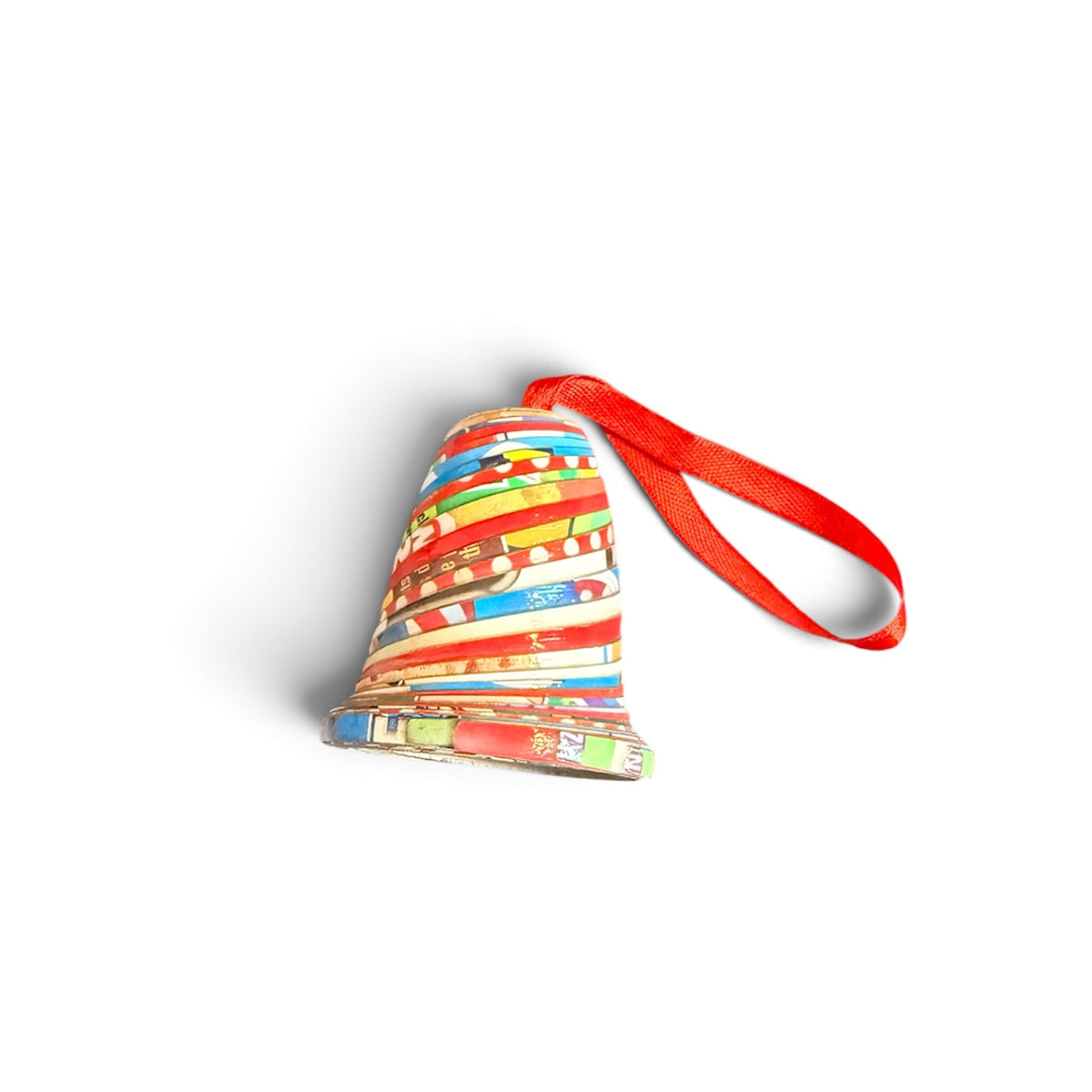 Handcrafted Recycled Paper Bead Bell Ornament – Upcycled Cereal Box Art