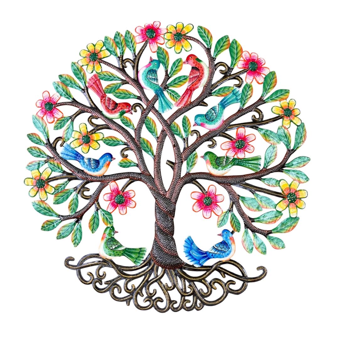 Songbird & Daisy Blossom" Tree of Life – Handcrafted Haitian Metal Wall Art