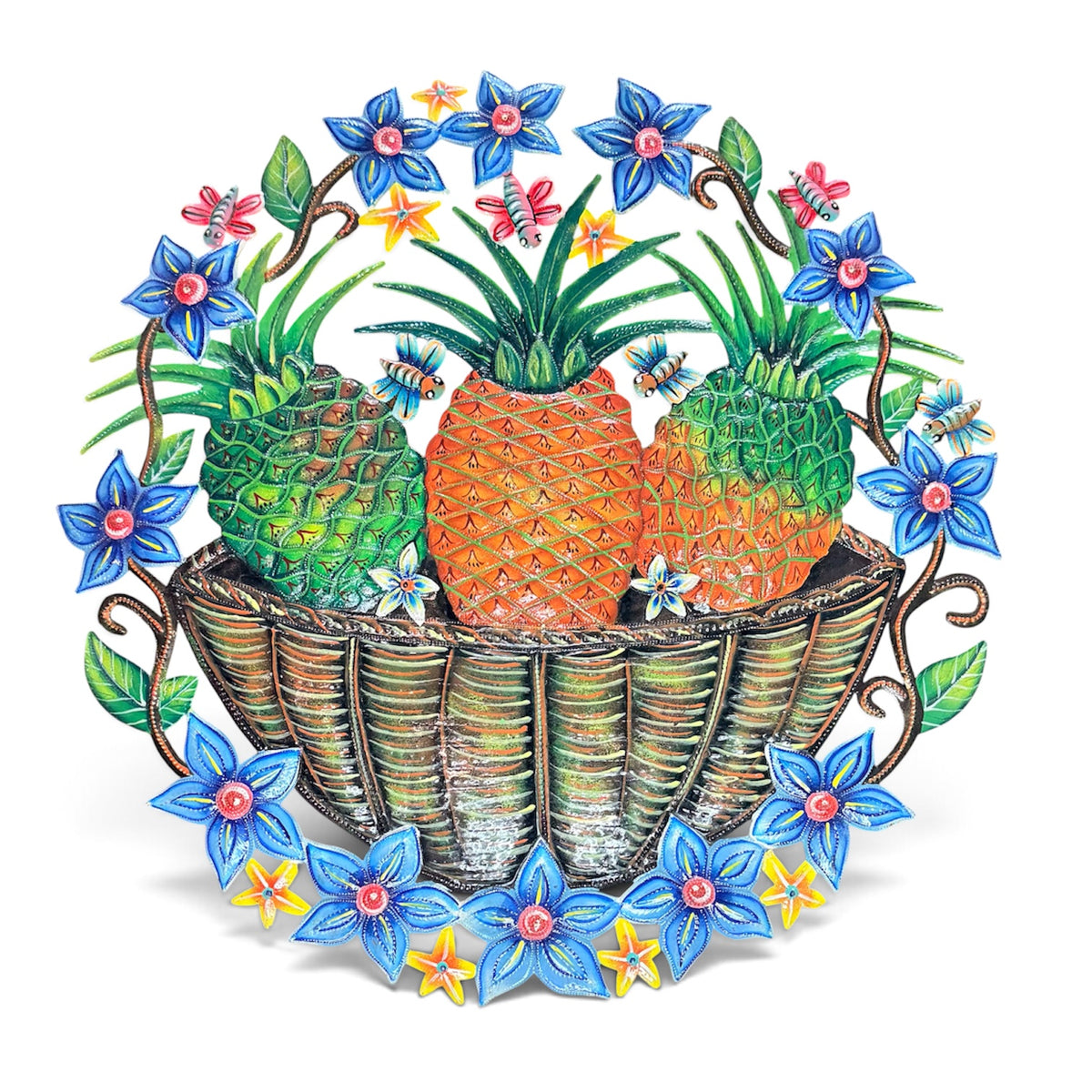 Pineapple Bounty Harvest Basket" Tree of Life – Handcrafted Haitian Metal Wall Art
