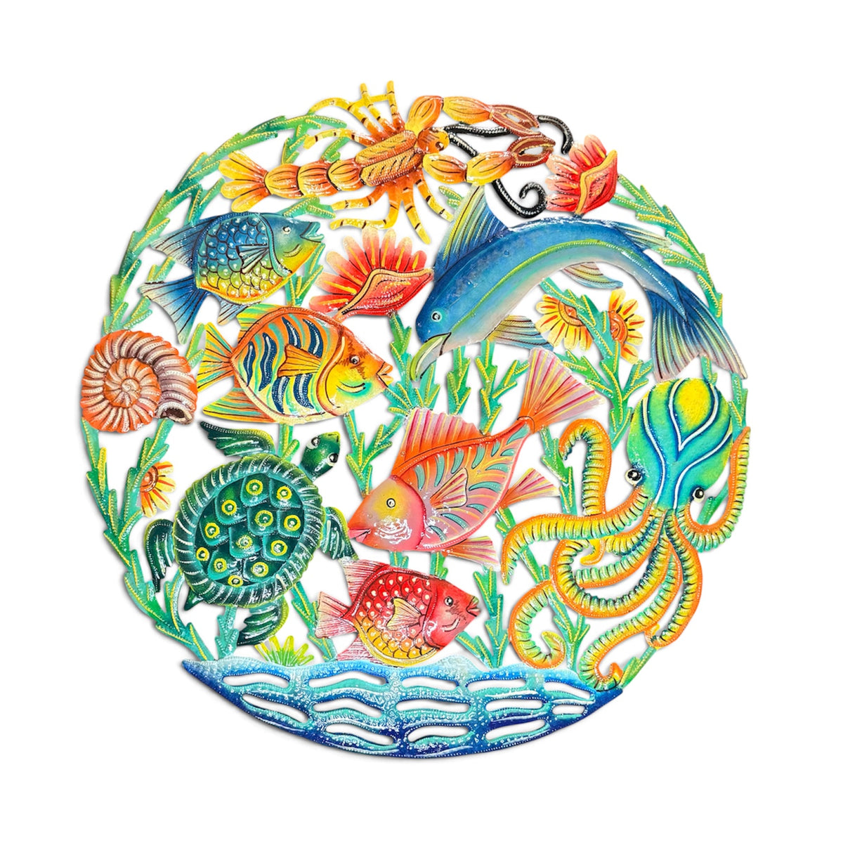 Ocean Reef Sanctuary" Caribbean Marine Life – Handcrafted Haitian Metal Wall Art