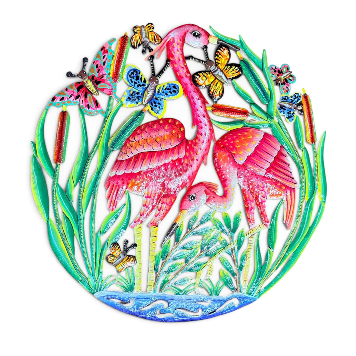 Flamingo Wetland Sanctuary" Tropical Marsh – Handcrafted Haitian Metal Wall Art