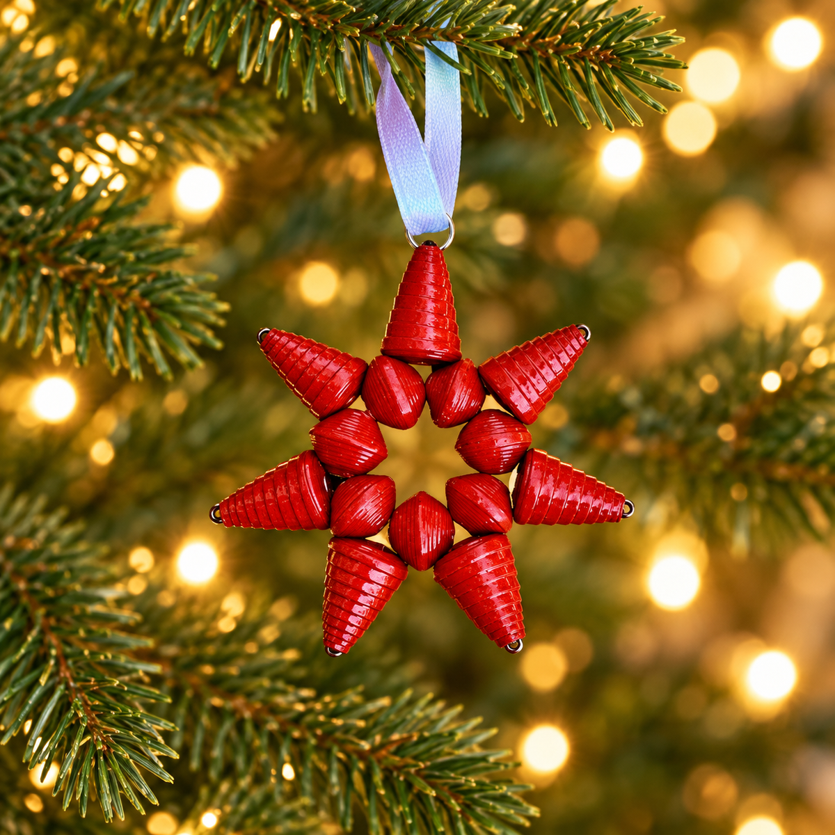 Handcrafted Recycled Paper Bead Starburst Ornament – Upcycled Cereal Box Art