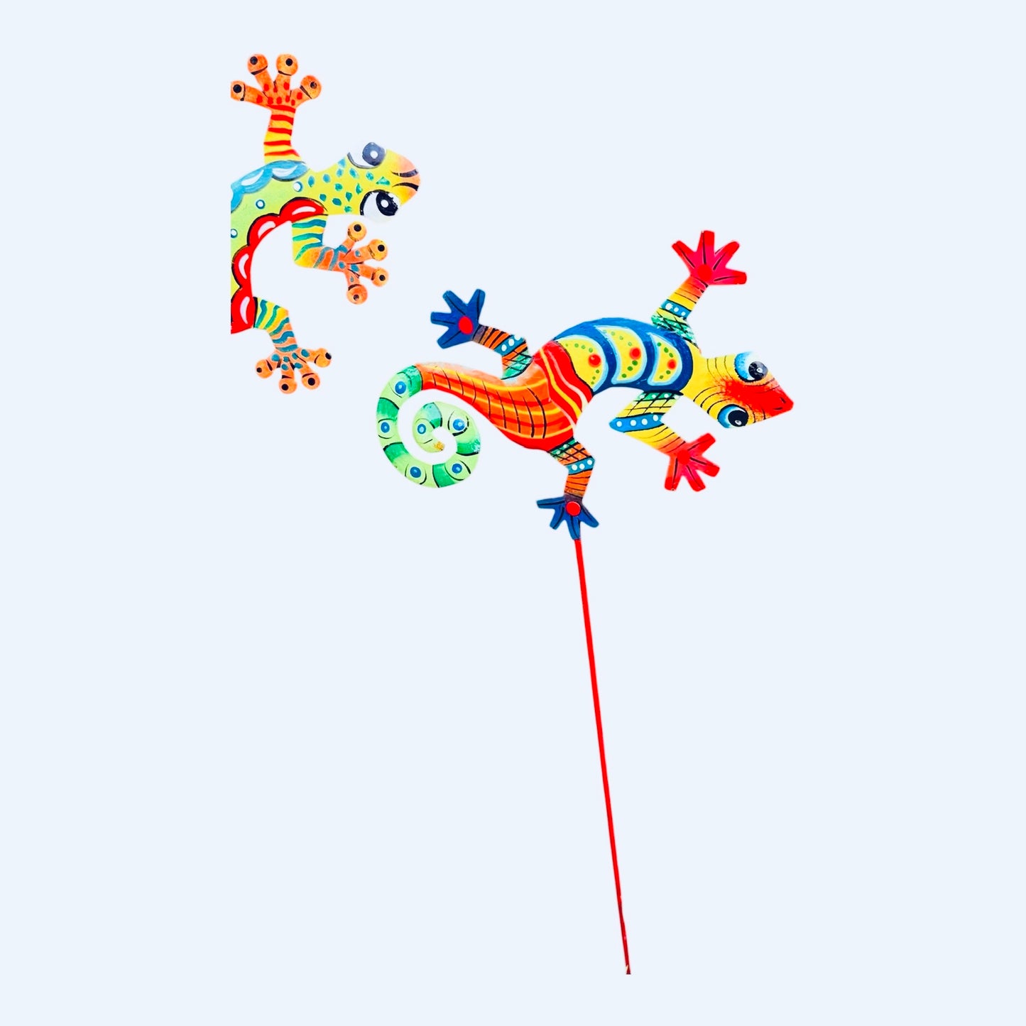 Haitian Recycled Metal Garden Stake – Birds, Lizard & Flowers