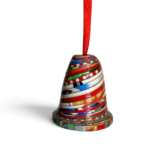 Handcrafted Recycled Paper Bead Bell Ornament – Upcycled Cereal Box Art