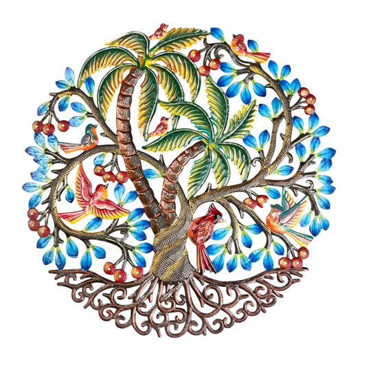 Tropical Palm Oasis" Tree of Life – Handcrafted Haitian Metal Wall Art