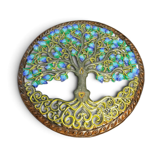 Sacred Heart & Roots" Ringed Tree of Life – Handcrafted Haitian Metal Wal