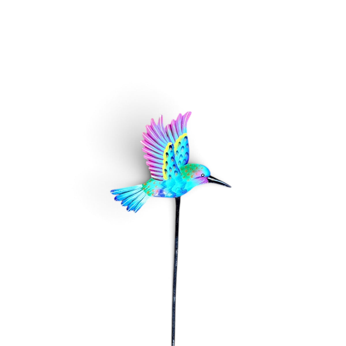 Tropical Hummingbird Garden Stake – Handcrafted Haitian Metal Art