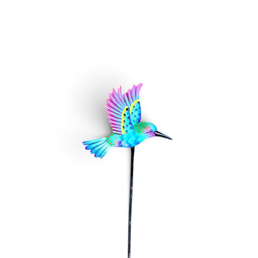 Tropical Hummingbird Garden Stake – Handcrafted Haitian Metal Art