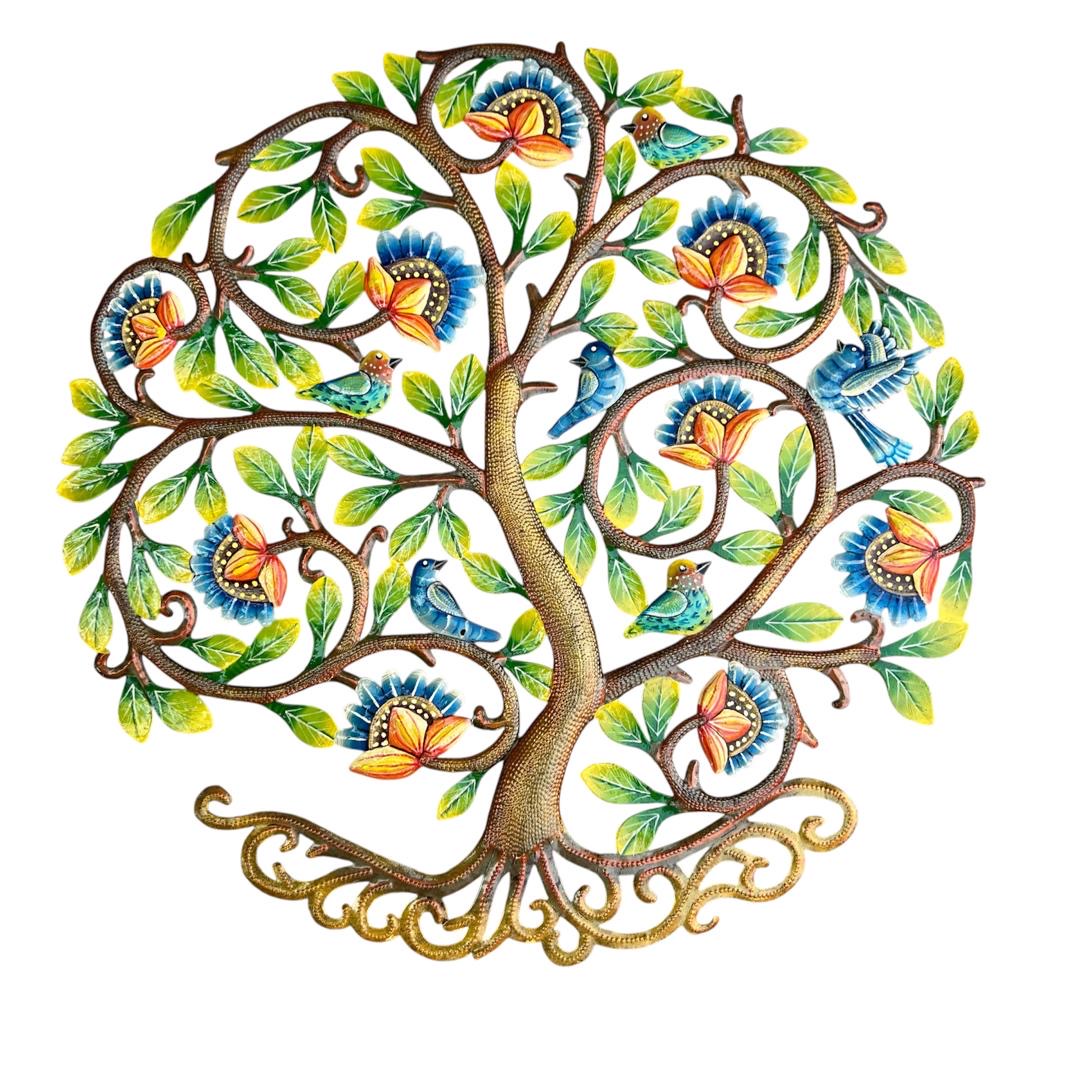 Blossom Canopy & Songbirds Tree of Life – Handcrafted Haitian Metal Wall Art