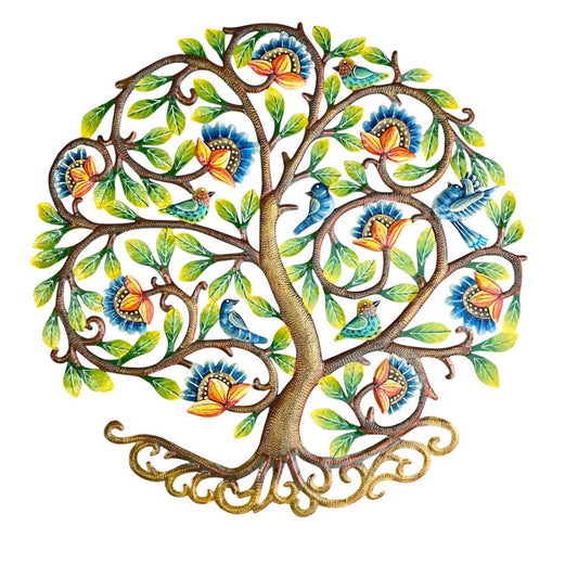 Blossom Canopy & Songbirds Tree of Life – Handcrafted Haitian Metal Wall Art