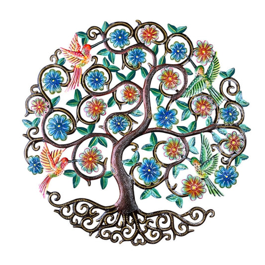 Hummingbird Bloom Haven" Tree of Life – Handcrafted Haitian Metal Wall Art