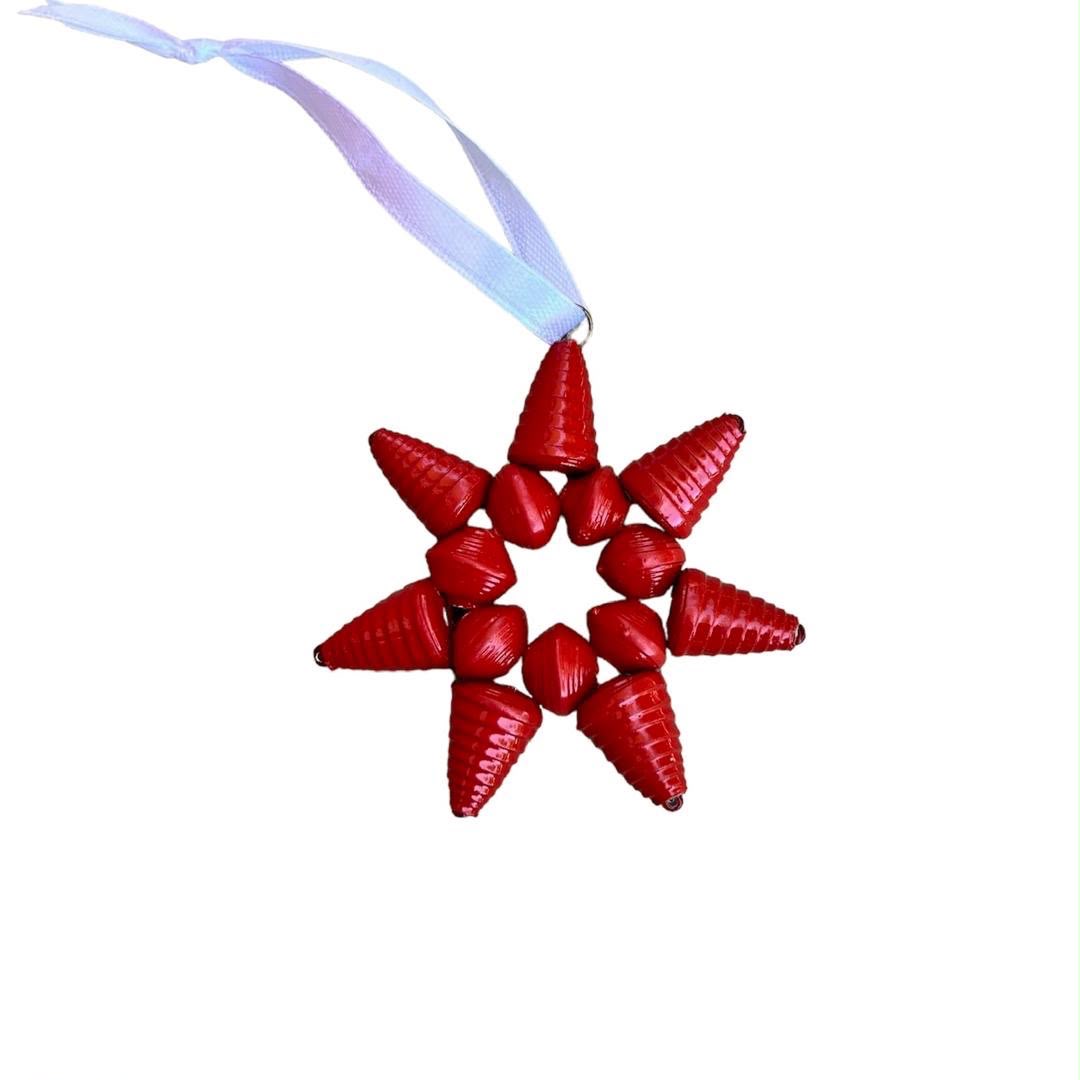 Handcrafted Recycled Paper Bead Starburst Ornament – Upcycled Cereal Box Art