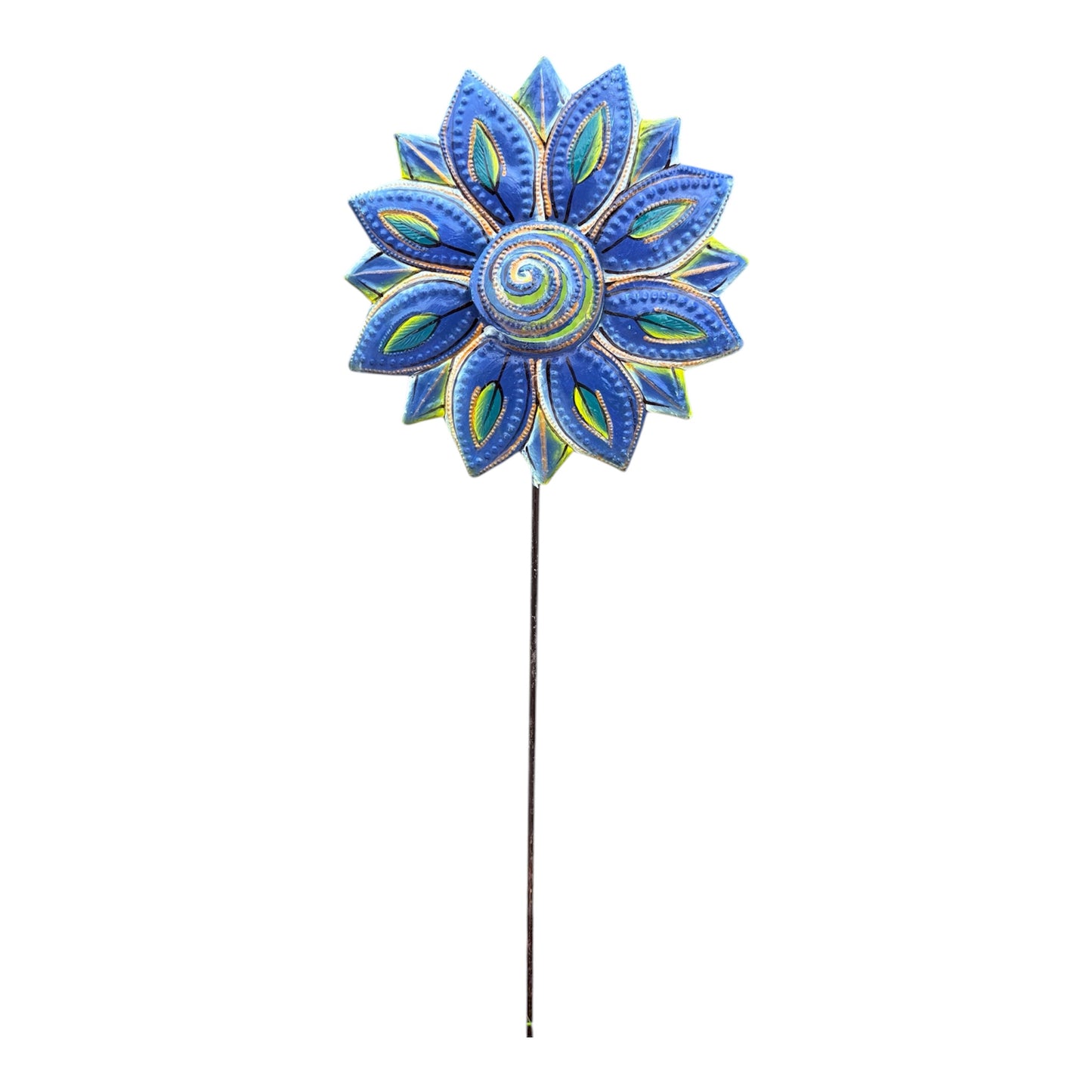 Haitian Recycled Metal Garden Stake – Birds, Lizard & Flowers