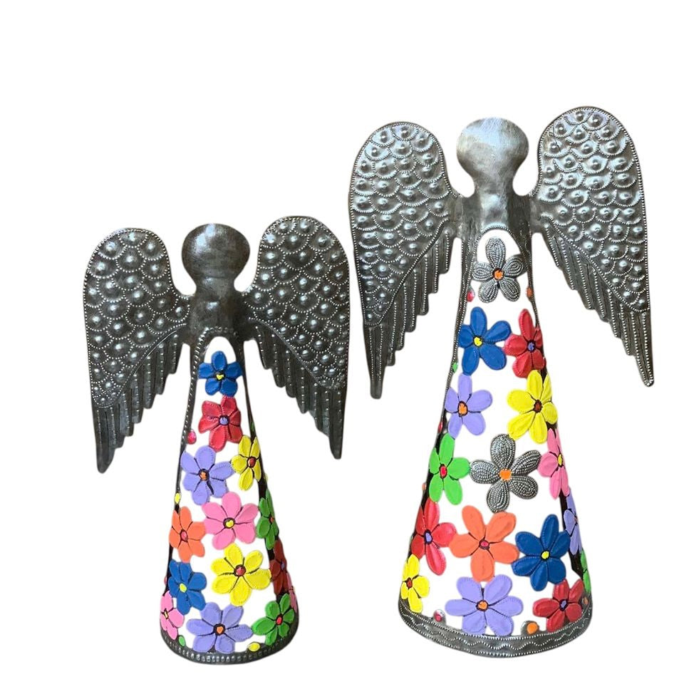 Blossom Angels – Hand-Painted Metal Art (Set of 2)