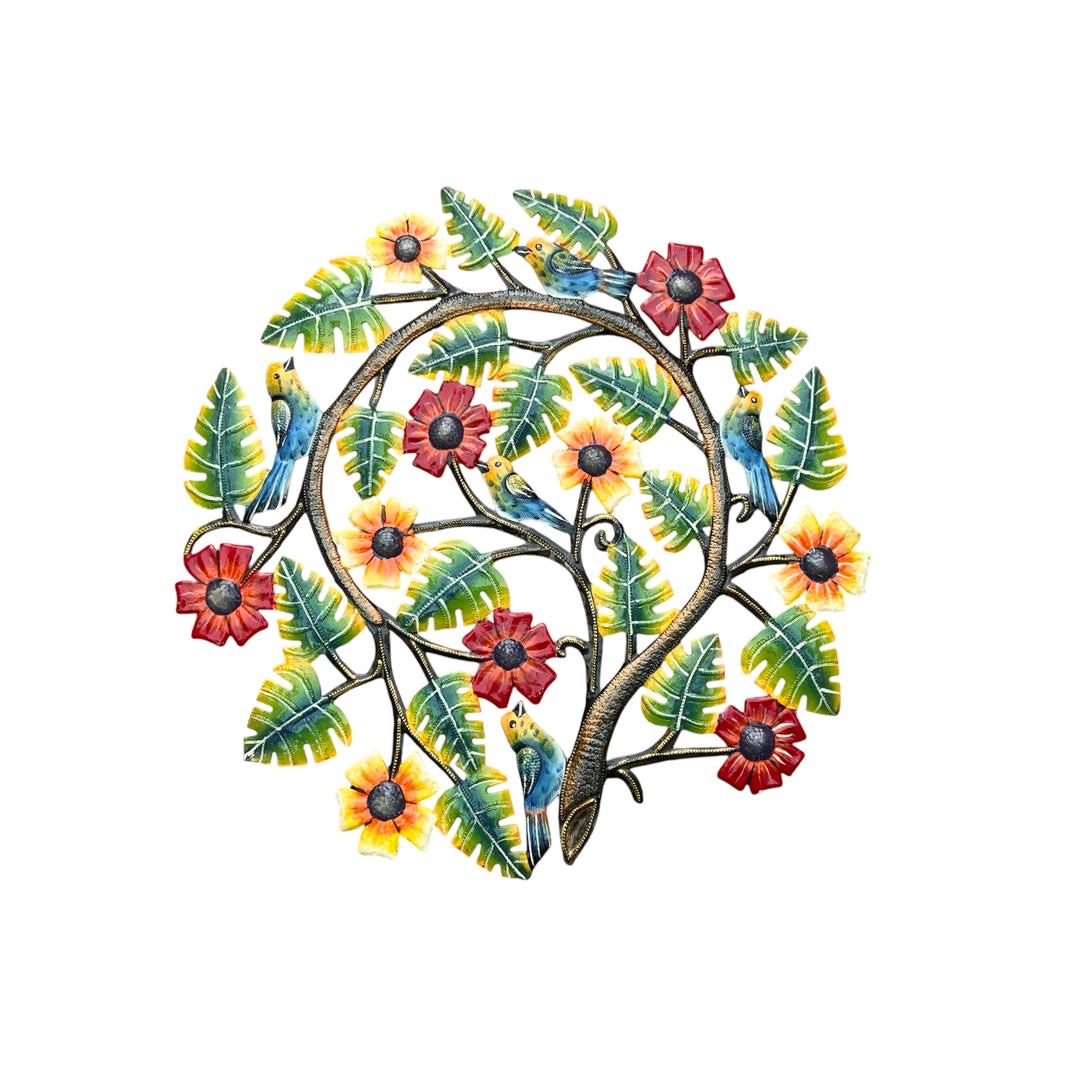 Tropical Monstera & Songbird" Tree of Life – Handcrafted Haitian Metal Wall Art