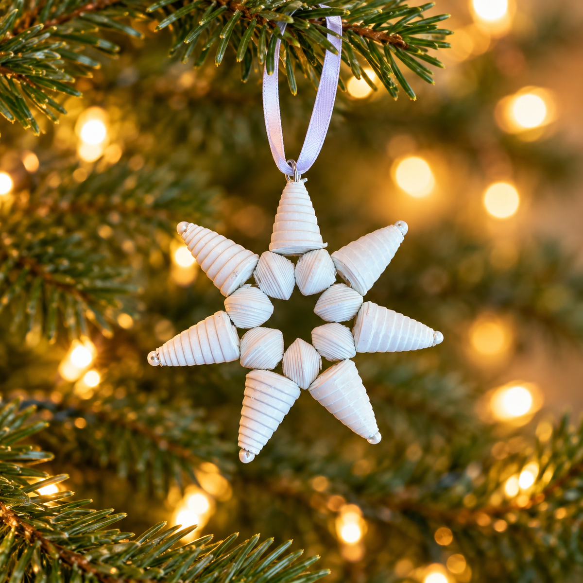 Handcrafted Recycled Paper Bead Starburst Ornament – Upcycled Cereal Box Art
