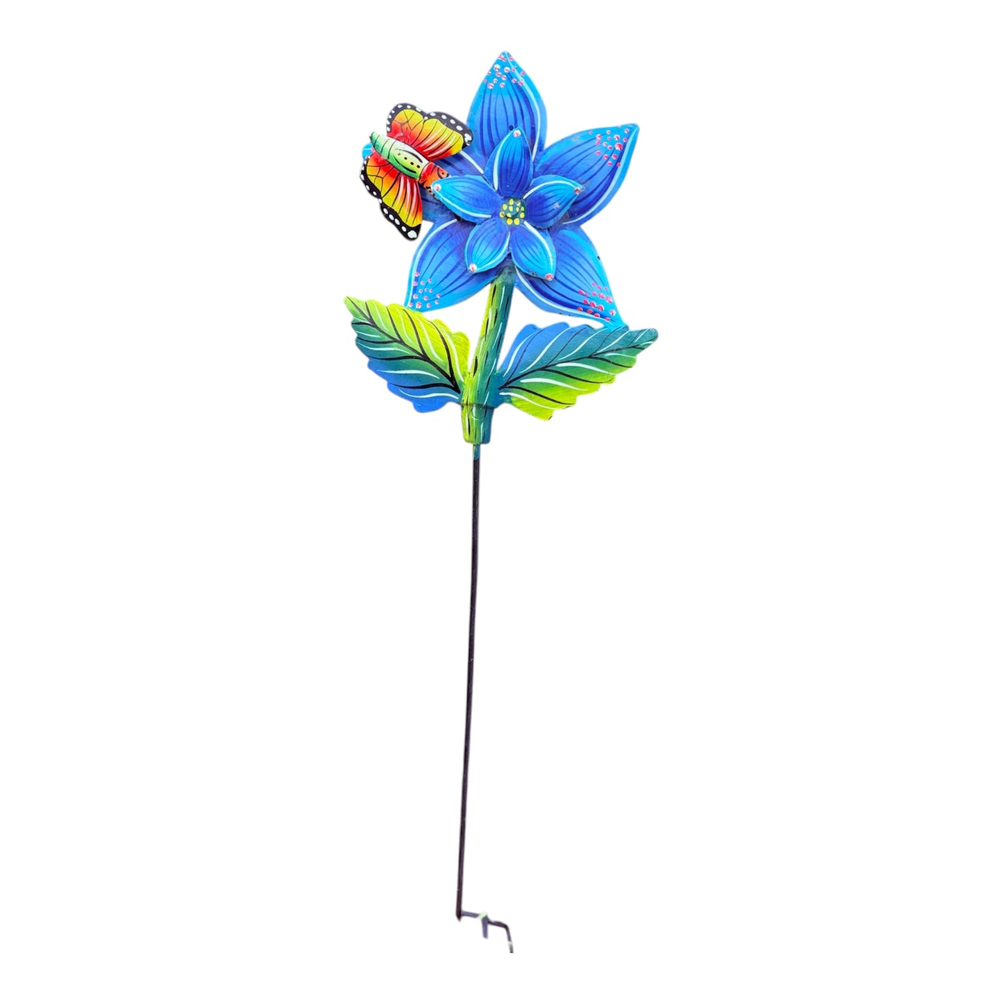 Haitian Recycled Metal Garden Stake – Birds, Lizard & Flowers