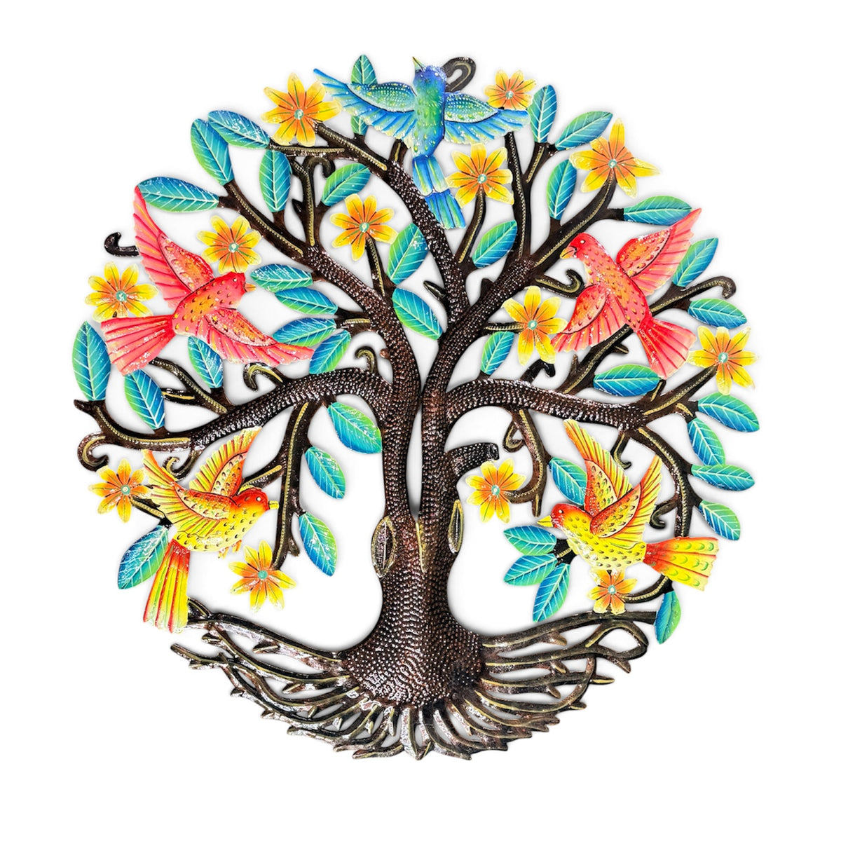 Colorful Songbird Haven" Tree of Life – Handcrafted Haitian Metal Wall Art