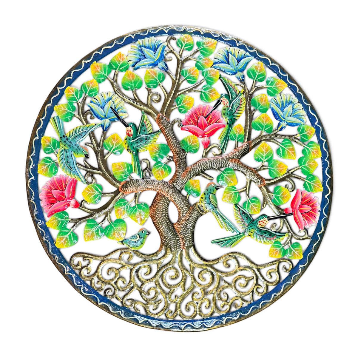 Framed Garden Sanctuary" Tree of Life – Handcrafted Haitian Metal Wall Art