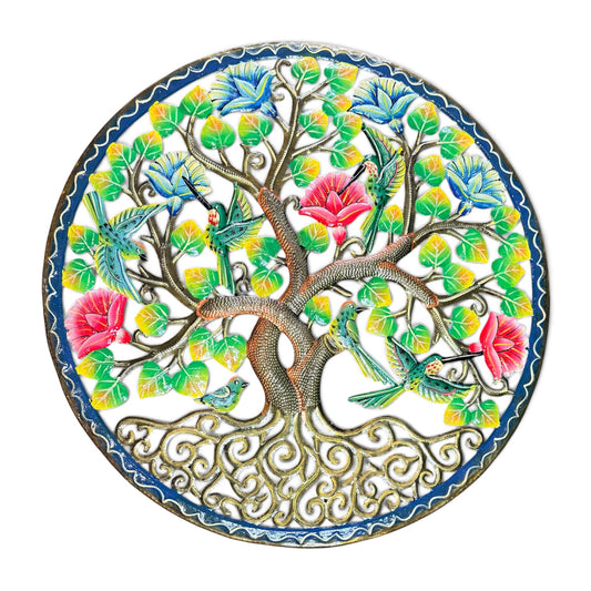 Framed Garden Sanctuary" Tree of Life – Handcrafted Haitian Metal Wall Art