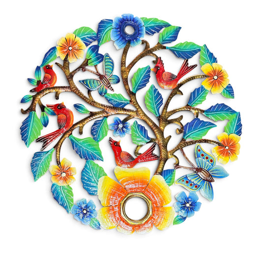 Cardinals & Monarch Butterfly Tree of Life – Handcrafted Haitian Metal Wall Art