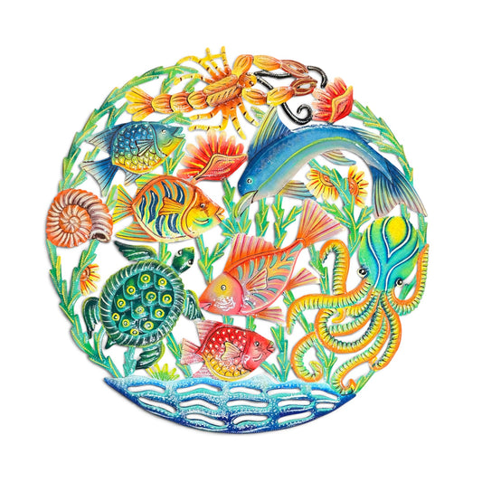 Ocean Reef Sanctuary" Caribbean Marine Life – Handcrafted Haitian Metal Wall Art