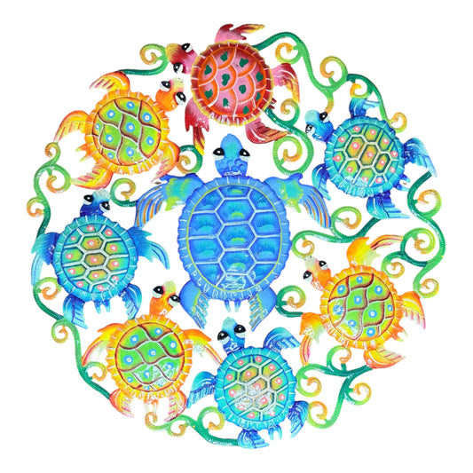 Assembly of Sea Turtles" Caribbean Marine Life – Handcrafted Haitian Metal Wall Art
