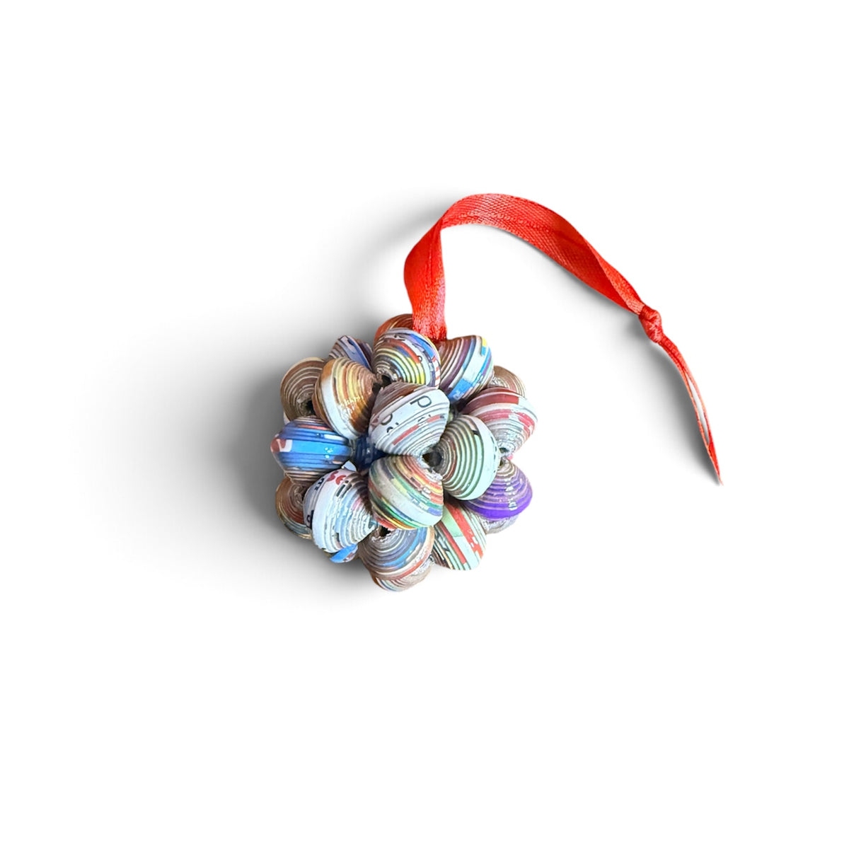 Handcrafted Recycled Paper Bead Cluster Ball Ornament – Upcycled Cereal Box Art