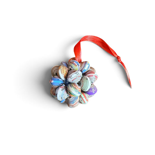 Handcrafted Recycled Paper Bead Cluster Ball Ornament – Upcycled Cereal Box Art