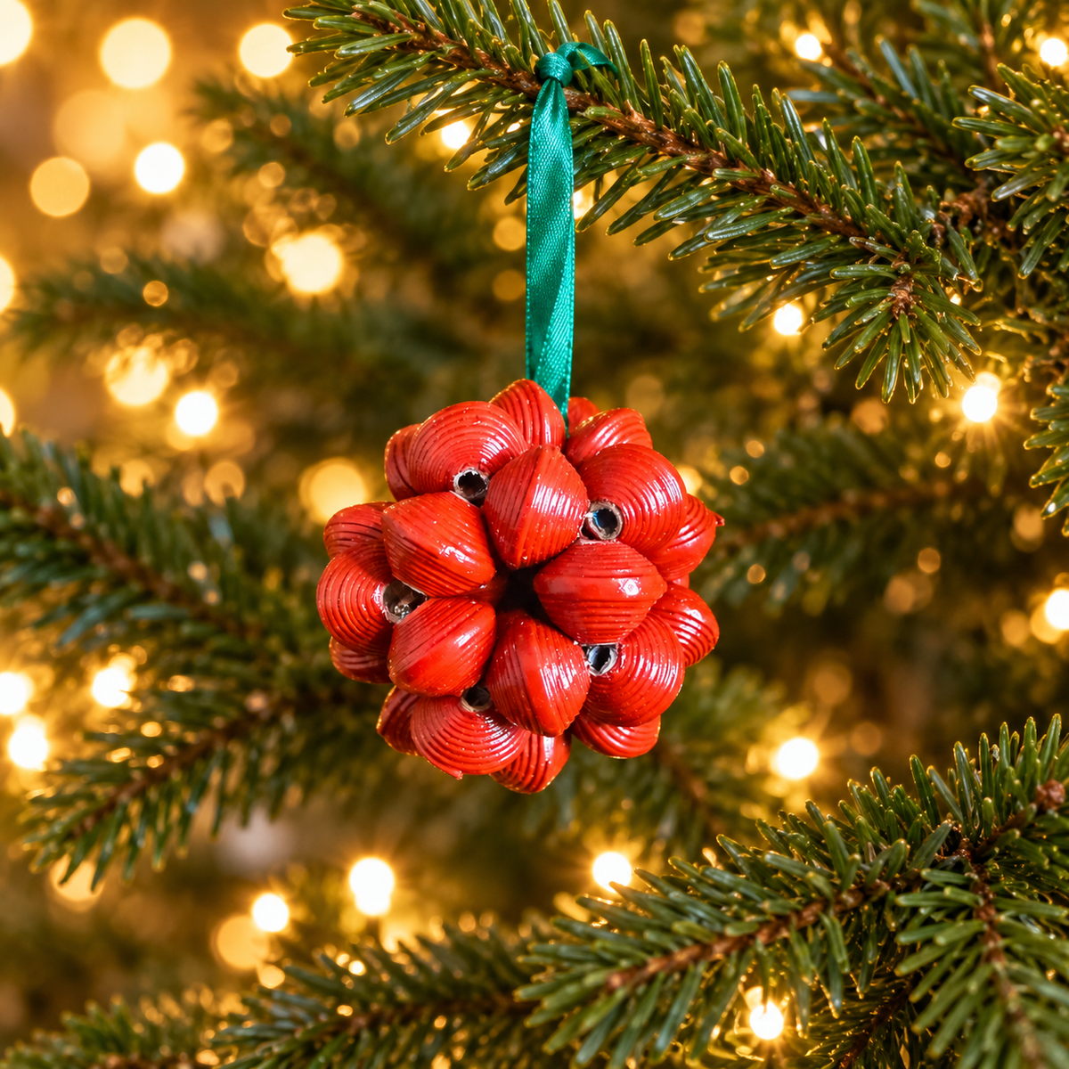 Handcrafted Recycled Paper Bead Cluster Ball Ornament – Upcycled Cereal Box Art