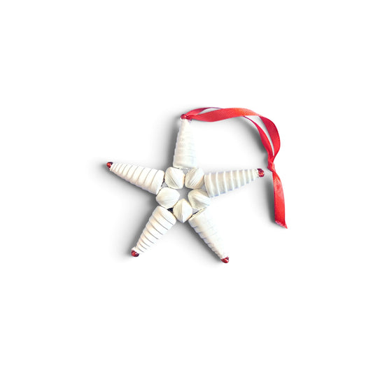 Handcrafted Recycled Paper Bead Star Ornament – Upcycled Cereal Box Art