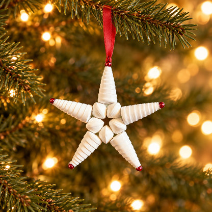 Handcrafted Recycled Paper Bead Star Ornament – Upcycled Cereal Box Art