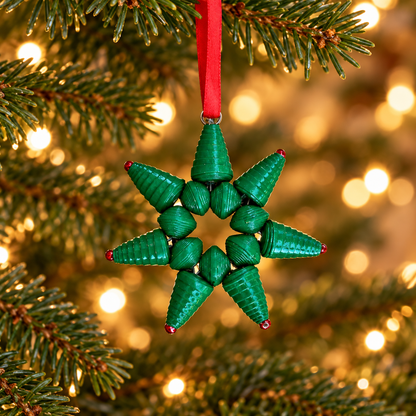 Handcrafted Recycled Paper Bead Starburst Ornament – Upcycled Cereal Box Art