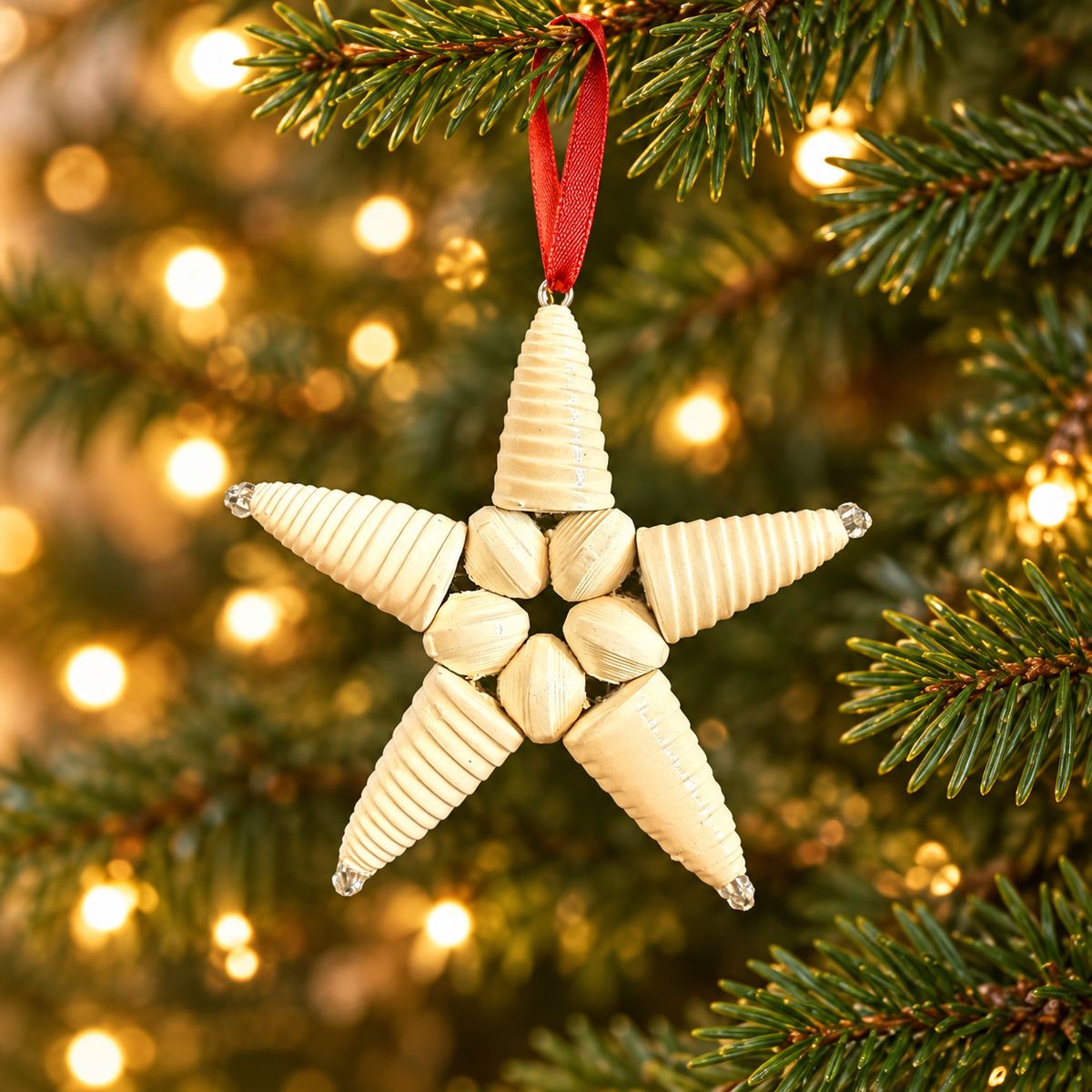 Handcrafted Recycled Paper Bead Jumbo Star Ornament – Upcycled Cereal Box Art