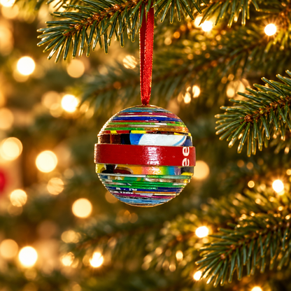 Handcrafted Recycled Paper Strip Ball Ornament – Upcycled Cereal Box Art