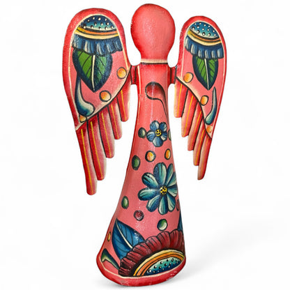 Handmade Haitian angel metal art crafted from recycled steel oil drums with vibrant hand-painted details.